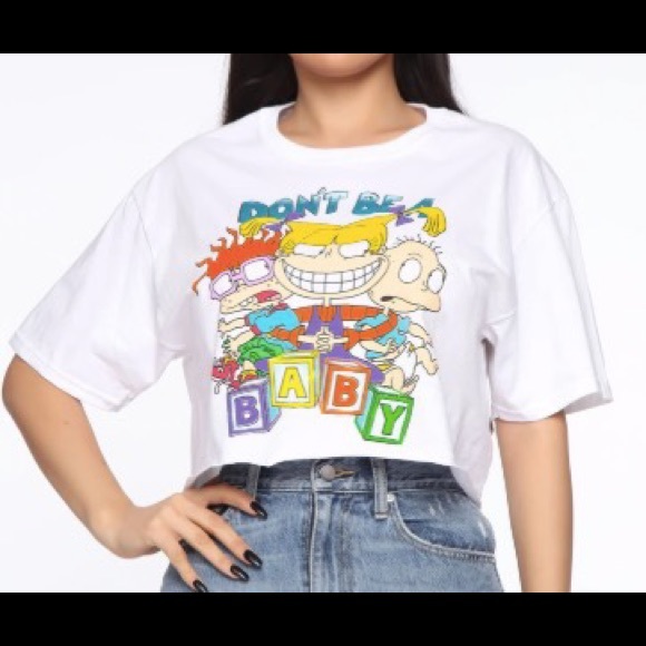 Fashion Nova Tops - Don’t Be A Baby Rugrats Top - White